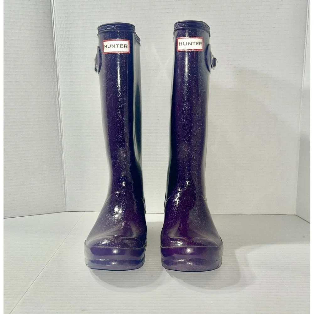 Hunter Rain Boots Women's 5‎ Purple Glitter Wellington Waterproof Quiet Luxury